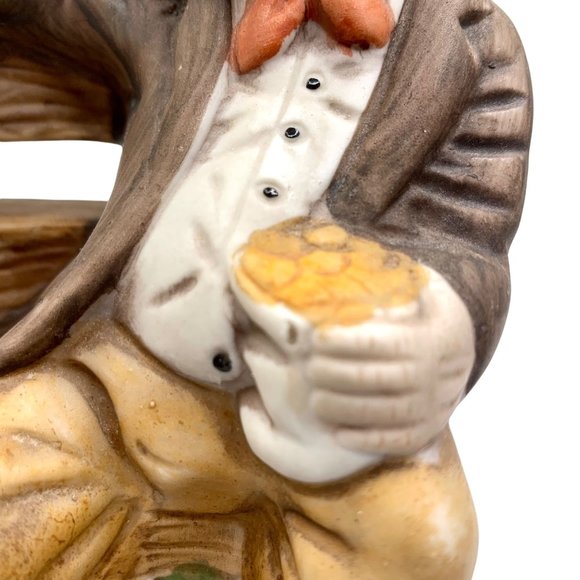 Vintage Hand-Painted Ceramic Figurine Of Man On Bench Holding Jug & Bowl - Picture 3 of 11